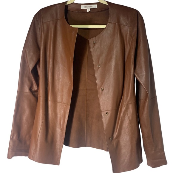 Ellen Tracy 100% Leather Lightweight Snap Button Jacket Small Vintage - Picture 3 of 8